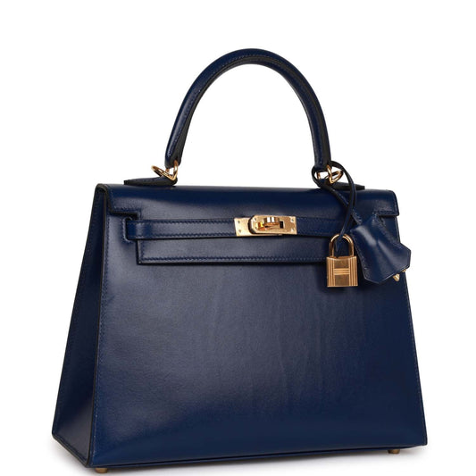 Hermes Kelly Sellier 25 Bleu Saphir Box Gold Hardware