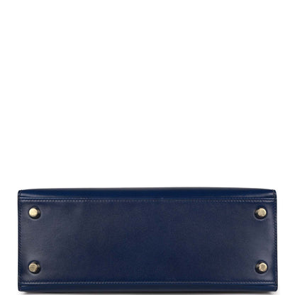 Hermes Kelly Sellier 25 Bleu Saphir Box Gold Hardware