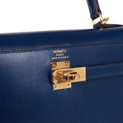 Hermes Kelly Sellier 25 Bleu Saphir Box Gold Hardware