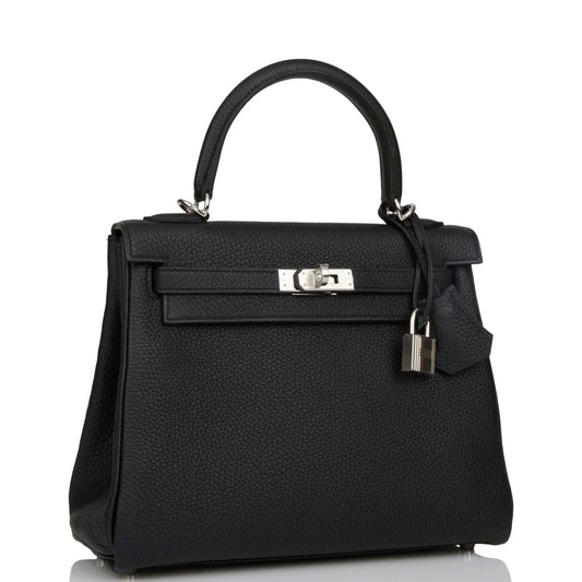 Hermes Kelly Retourne 25 Black Togo Palladium Hardware