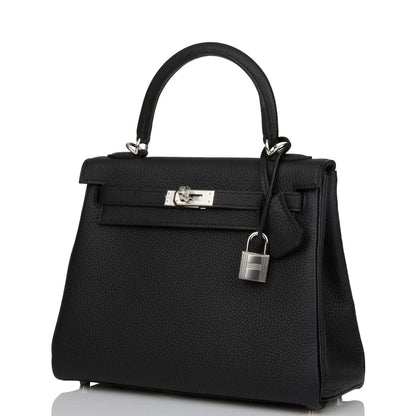 Hermes Kelly Retourne 25 Black Togo Palladium Hardware