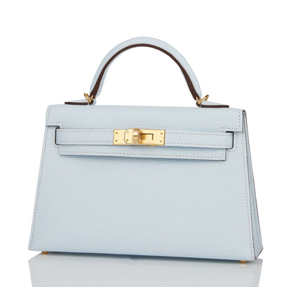 Hermes Kelly Sellier 20 Bleu Brume Chevre Gold Hardware