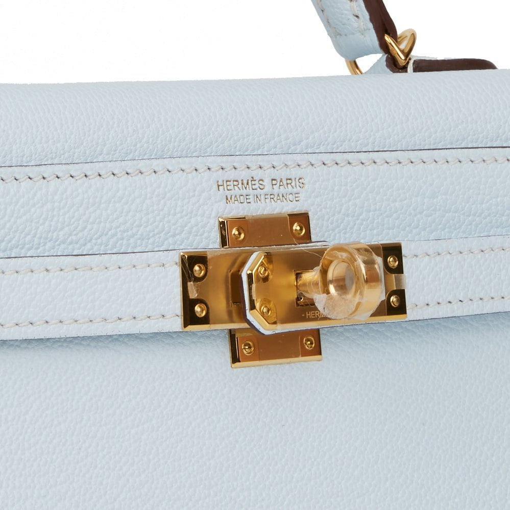 Hermes Kelly Sellier 20 Bleu Brume Chevre Gold Hardware