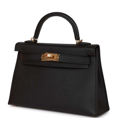 Hermes Kelly Sellier 20 Black Epsom Gold Hardware