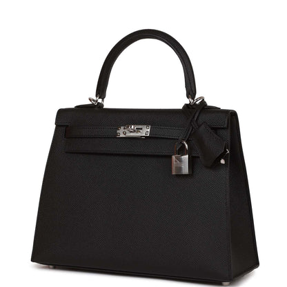 Hermes Kelly Sellier 25 Black Epsom Palladium Hardware