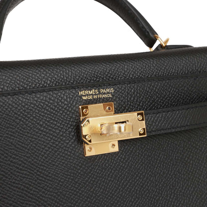 Hermes Kelly Sellier 20 Black Epsom Gold Hardware