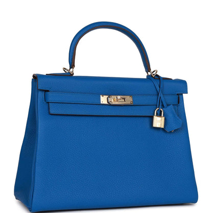 Hermes Special Order (HSS) Kelly Retourne 32 Bleu Royal Verso Togo Permabrass Hardware