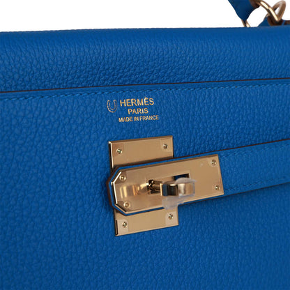 Hermes Special Order (HSS) Kelly Retourne 32 Bleu Royal Verso Togo Permabrass Hardware