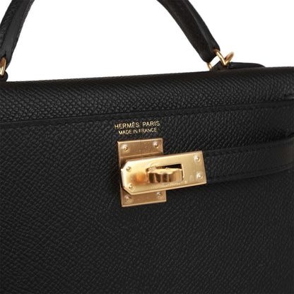 Hermes Kelly 20 Black Epsom Sellier Gold Hardware