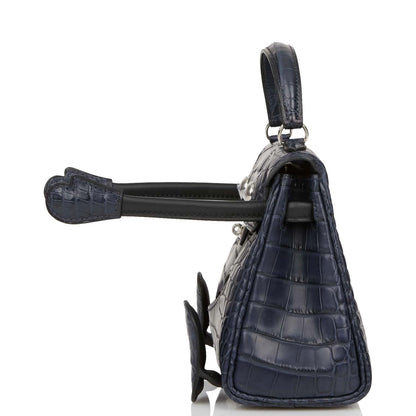 Hermes  "Quelle Idolle" Kelly Doll Bleu Indigo Matte Alligator Palladium Hardware