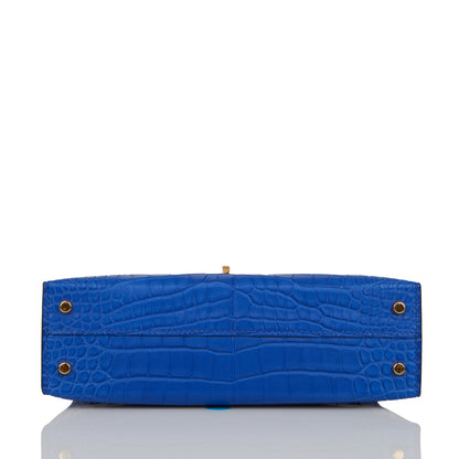 Hermes Kelly Sellier 20 Bleu Royal Matte Alligator Gold Hardware