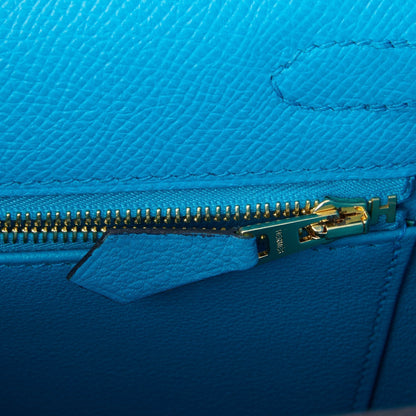 Hermes Kelly Sellier 25 Bleu Frida Epsom Gold Hardware