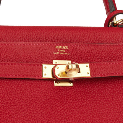 Hermes Kelly Retourne 25 Rouge Casaque Togo Gold Hardware