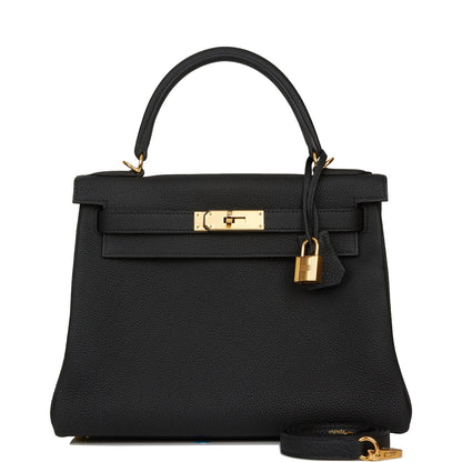 Hermes Kelly Retourne 28 Black Togo Gold Hardware