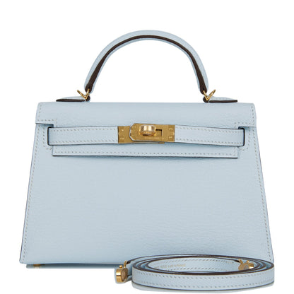 Hermes Kelly Sellier 20 Bleu Brume Chevre Gold Hardware