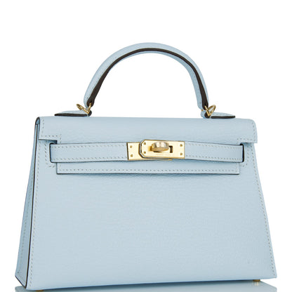 Hermes Kelly Sellier 20 Bleu Brume Chevre Gold Hardware