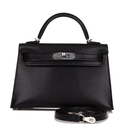 Hermes Kelly Sellier 20 Black Chevre Chamkila Palladium Hardware