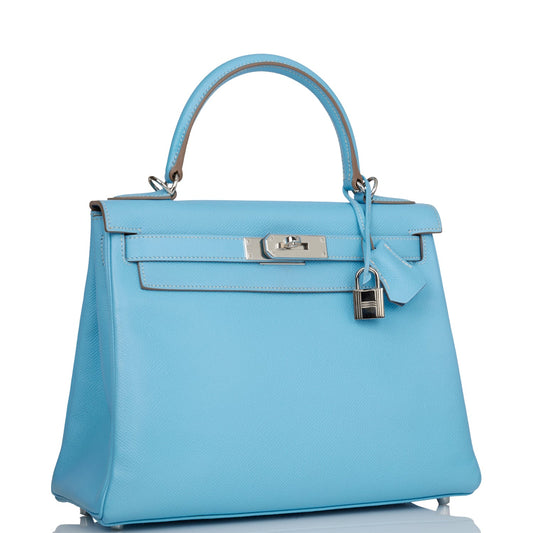 Hermes Kelly Retourne 28 Celeste Candy Epsom Palladium Hardware