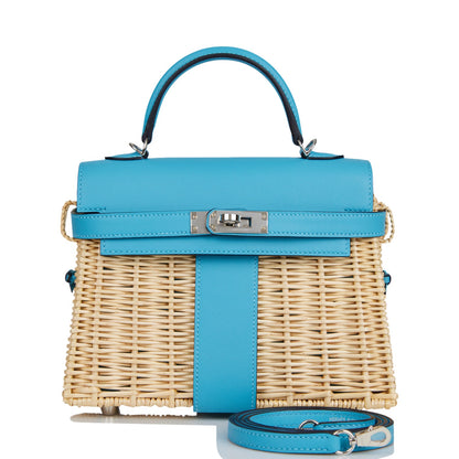 Hermes Mini Picnic Kelly 20 Bleu du Nord Swift Palladium Hardware