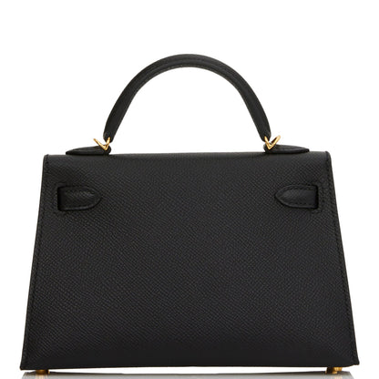 Hermes Kelly Sellier 20 Black Epsom Gold Hardware