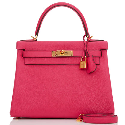 Hermes Kelly Retourne 28 Rose Extreme Clemence Gold Hardware