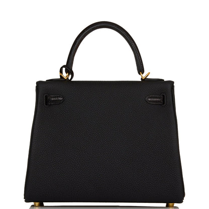 Hermes Kelly Retourne 25 Black Togo and Lizard Touch Gold Hardware