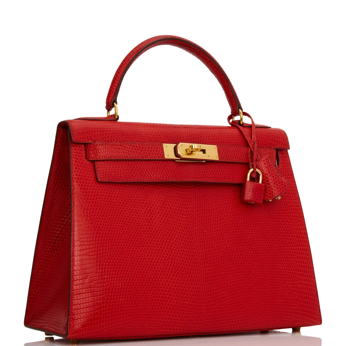 Hermes Kelly Sellier 28 Rouge Vif Lizard Niloticus Gold Hardware