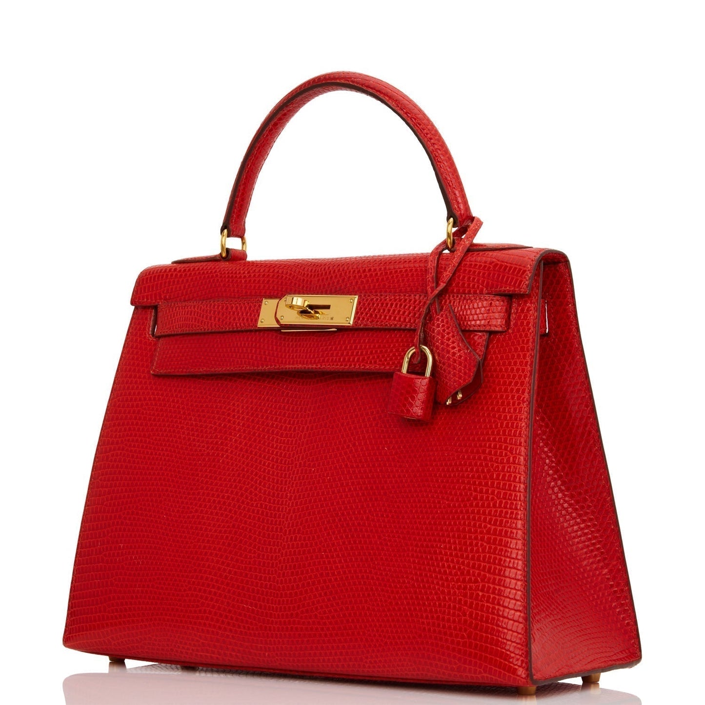 Hermes Kelly Sellier 28 Rouge Vif Lizard Niloticus Gold Hardware