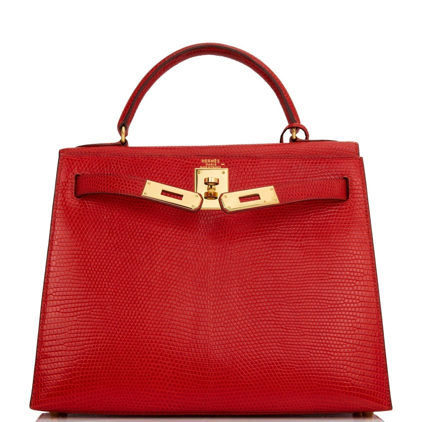 Hermes Kelly Sellier 28 Rouge Vif Lizard Niloticus Gold Hardware