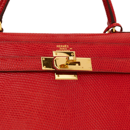 Hermes Kelly Sellier 28 Rouge Vif Lizard Niloticus Gold Hardware