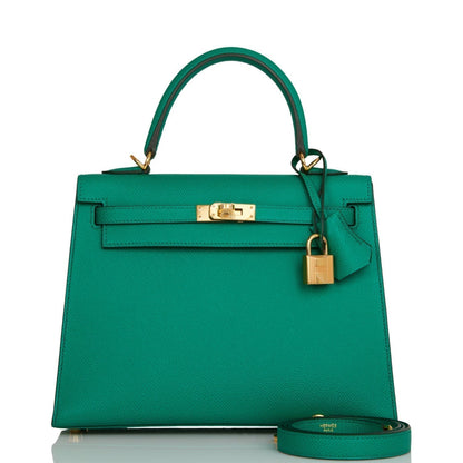 Hermes Kelly Sellier 25 Vert Jade Epsom Gold Hardware