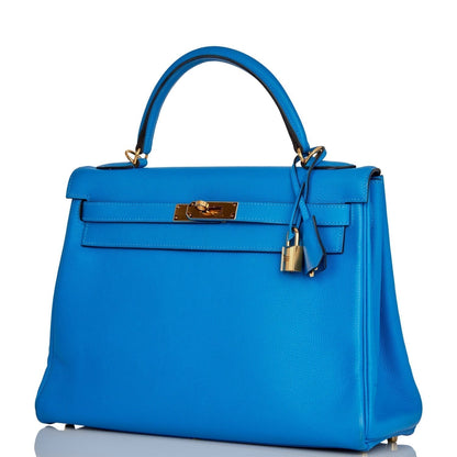 Hermes Kelly Retourne 32 Bleu Hydra Evercolor Gold Hardware