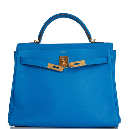 Hermes Kelly Retourne 32 Bleu Hydra Evercolor Gold Hardware