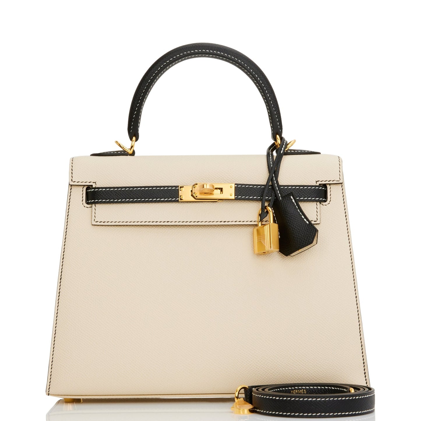 Hermes Special Order (HSS) Kelly Sellier 25 Nata and Black Epsom Gold Hardware