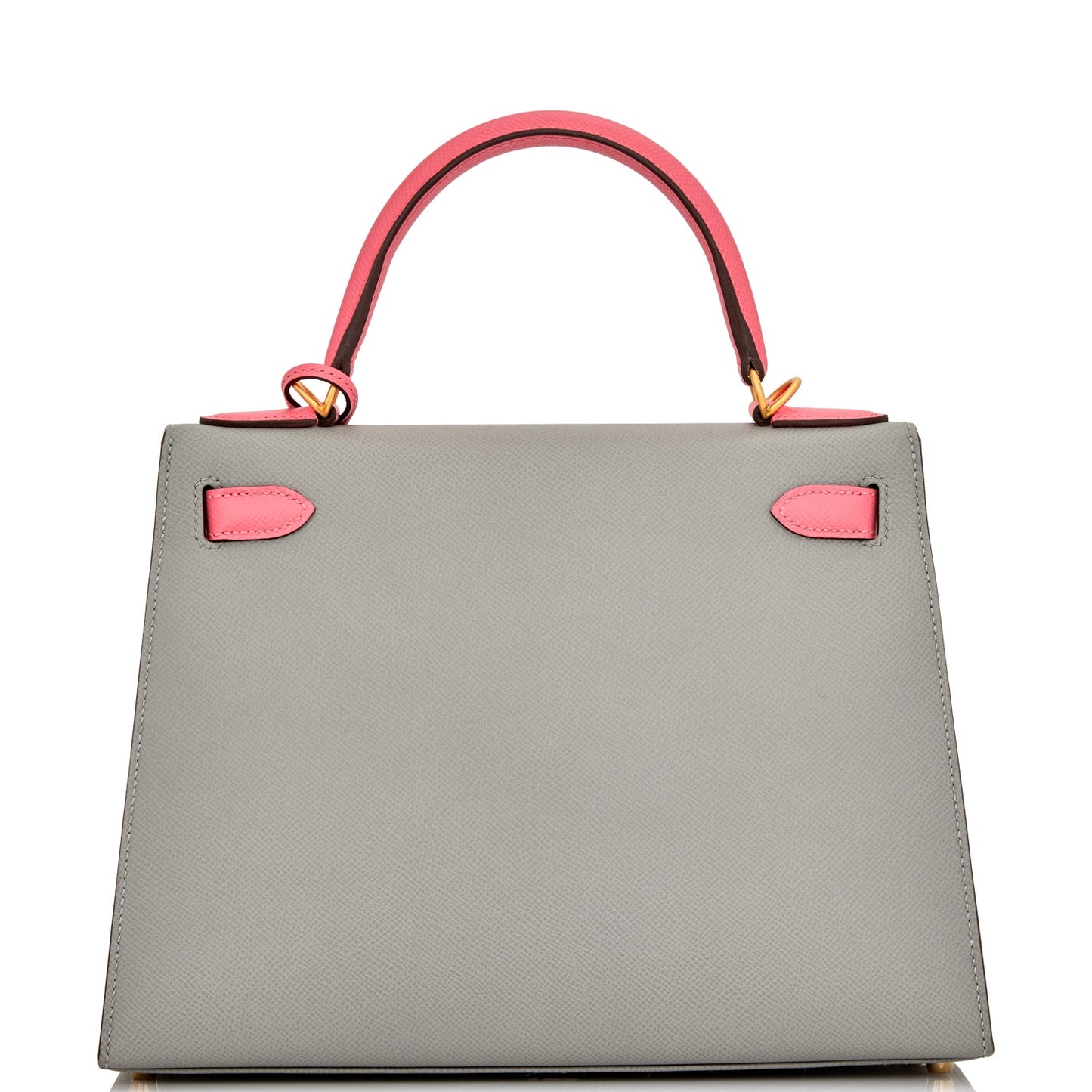 Hermes Special Order (HSS) Kelly Sellier 28 Gris Mouette and Rose Azalee Epsom Brushed Gold Hardware