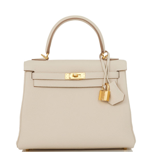 Hermes Kelly Retourne 25 Craie Togo Gold Hardware