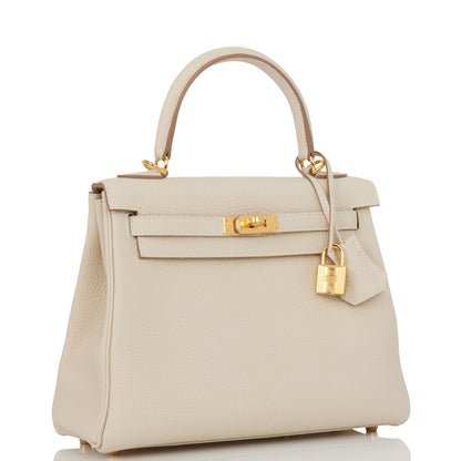 Hermes Kelly Retourne 25 Craie Togo Gold Hardware