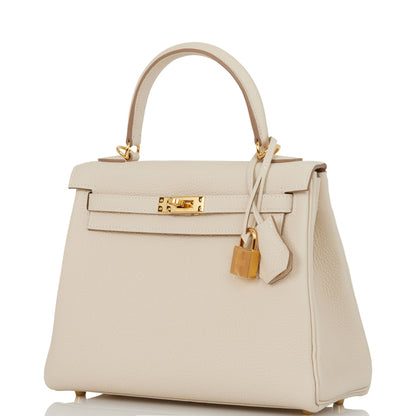 Hermes Kelly Retourne 25 Craie Togo Gold Hardware