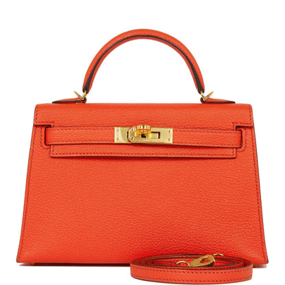 Hermes Kelly Sellier 20 Feu Chevre Gold Hardware