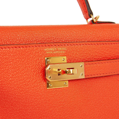 Hermes Kelly Sellier 20 Feu Chevre Gold Hardware