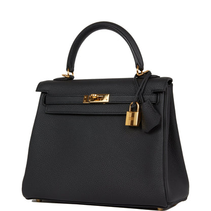 Hermes Kelly Retourne 25 Black Togo Gold Hardware