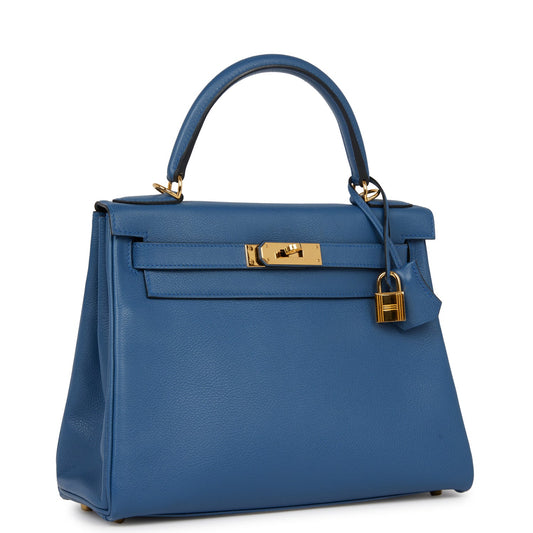 Hermes Kelly Retourne 28 Bleu Agate Evercolor Gold Hardware