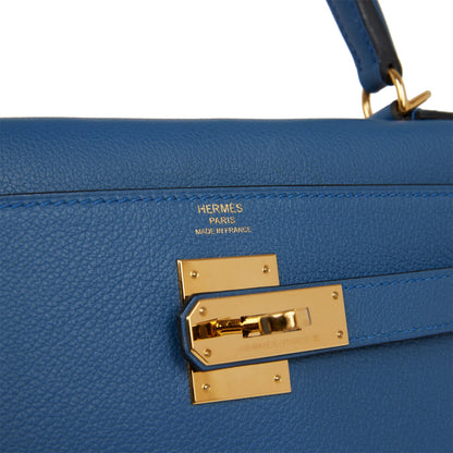 Hermes Kelly Retourne 28 Bleu Agate Evercolor Gold Hardware