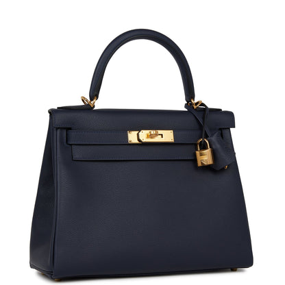 Hermes Kelly Retourne 28 Bleu Nuit Evercolor Gold Hardware