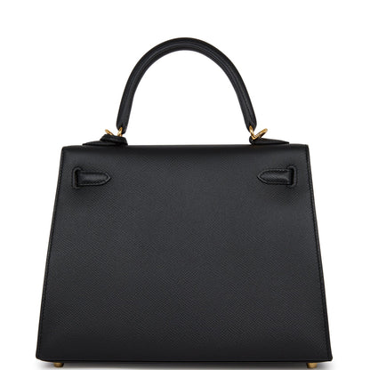 Hermes Kelly Sellier 25 Black Epsom Gold Hardware