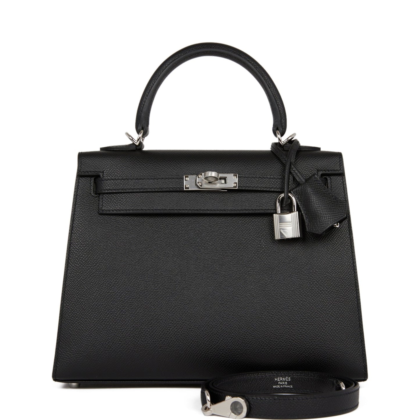 Hermes Kelly Sellier 25 Black Epsom Palladium Hardware