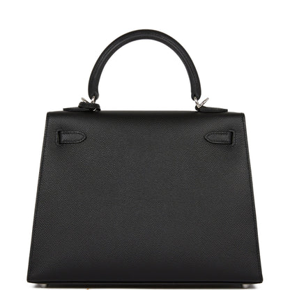 Hermes Kelly Sellier 25 Black Epsom Palladium Hardware