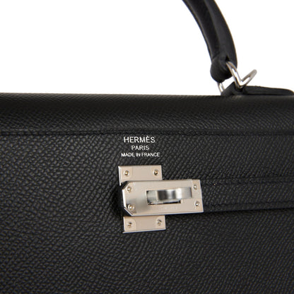 Hermes Kelly Sellier 25 Black Epsom Palladium Hardware