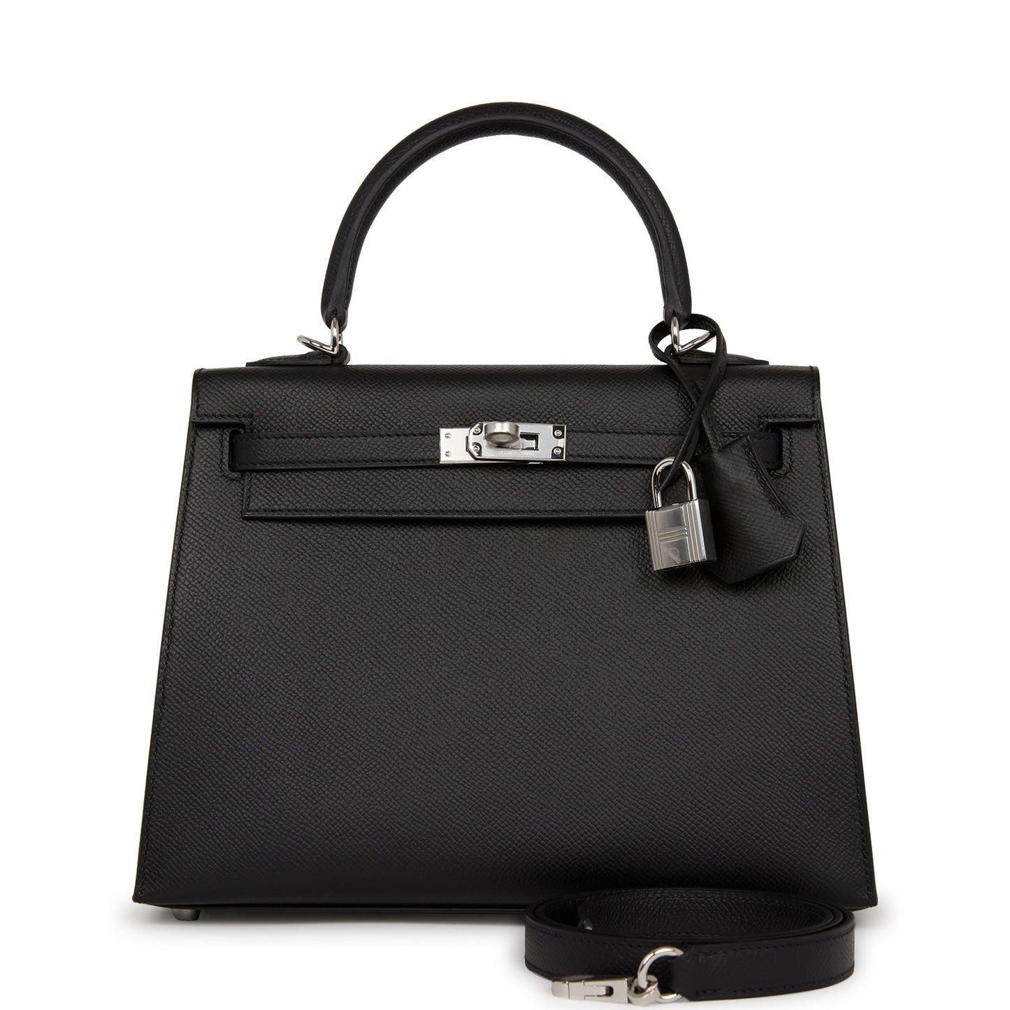 Hermes Kelly Sellier 25 Black Epsom Palladium Hardware