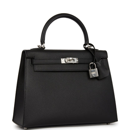 Hermes Kelly Sellier 25 Black Epsom Palladium Hardware